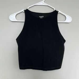 Old Navy black cropped workout tank with built-in bra, size S